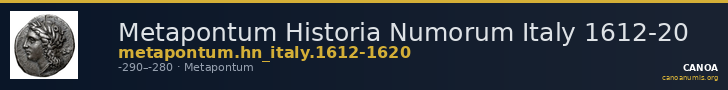 Metapontum Historia Numorum Italy 1612-20 — CANOA