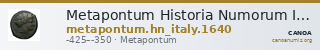 Metapontum Historia Numorum Italy 1640 — CANOA