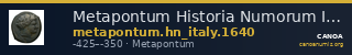 Metapontum Historia Numorum Italy 1640 — CANOA