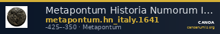 Metapontum Historia Numorum Italy 1641 — CANOA