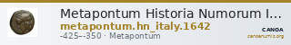 Metapontum Historia Numorum Italy 1642 — CANOA
