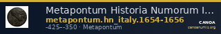 Metapontum Historia Numorum Italy 1654-6 — CANOA