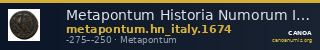 Metapontum Historia Numorum Italy 1674 — CANOA
