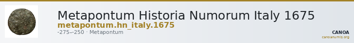 Metapontum Historia Numorum Italy 1675 — CANOA