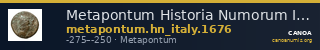 Metapontum Historia Numorum Italy 1676 — CANOA