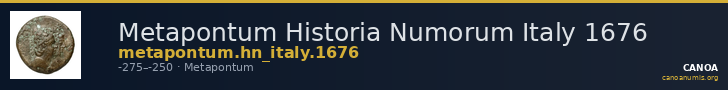 Metapontum Historia Numorum Italy 1676 — CANOA