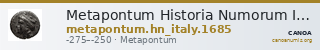 Metapontum Historia Numorum Italy 1685 — CANOA