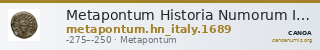 Metapontum Historia Numorum Italy 1689 — CANOA