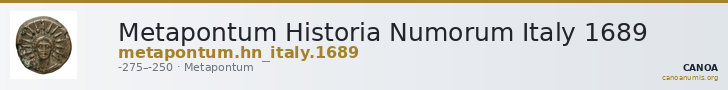 Metapontum Historia Numorum Italy 1689 — CANOA