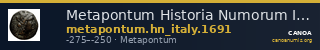 Metapontum Historia Numorum Italy 1691 — CANOA