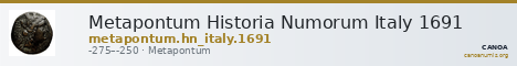 Metapontum Historia Numorum Italy 1691 — CANOA