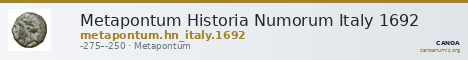 Metapontum Historia Numorum Italy 1692 — CANOA