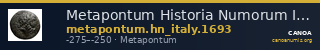 Metapontum Historia Numorum Italy 1693 — CANOA