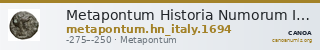 Metapontum Historia Numorum Italy 1694 — CANOA