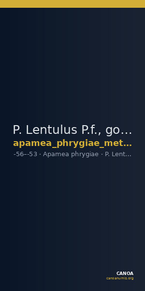 P. Lentulus P.f., governor of Cilicia Apamea in Phrygia Metcalf 2017 IV — CANOA