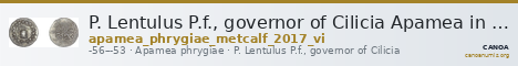 P. Lentulus P.f., governor of Cilicia Apamea in Phrygia Metcalf 2017 VI — CANOA