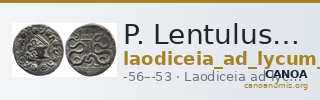 P. Lentulus P.f., governor of Cilicia Laodiceia ad Lycum Metcalf 2017 VIII — CANOA