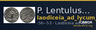 P. Lentulus P.f., governor of Cilicia Laodiceia ad Lycum Metcalf 2017 VIII — CANOA