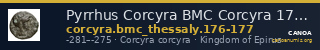Pyrrhus Corcyra BMC Corcyra 176-177 / 173-181 — CANOA