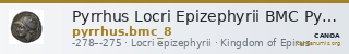 Pyrrhus Locri Epizephyrii BMC Pyrrhus 8 — CANOA