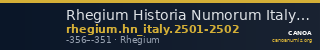 Rhegium Historia Numorum Italy 2501-2502 — CANOA