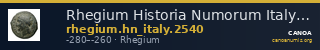 Rhegium Historia Numorum Italy 2540 — CANOA