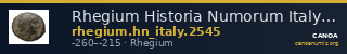 Rhegium Historia Numorum Italy 2545 — CANOA