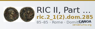 RIC II, Part 1 (second edition) Domitian 285 — CANOA