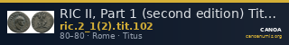RIC II, Part 1 (second edition) Titus 102 — CANOA