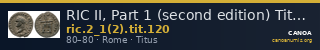 RIC II, Part 1 (second edition) Titus 120 — CANOA