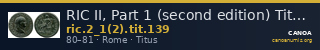 RIC II, Part 1 (second edition) Titus 139 — CANOA