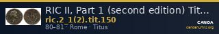 RIC II, Part 1 (second edition) Titus 150 — CANOA