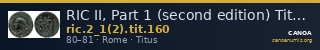 RIC II, Part 1 (second edition) Titus 160 — CANOA
