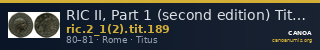RIC II, Part 1 (second edition) Titus 189 — CANOA
