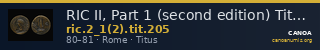 RIC II, Part 1 (second edition) Titus 205 — CANOA