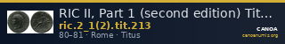 RIC II, Part 1 (second edition) Titus 213 — CANOA