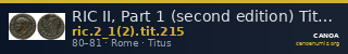 RIC II, Part 1 (second edition) Titus 215 — CANOA
