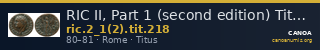 RIC II, Part 1 (second edition) Titus 218 — CANOA