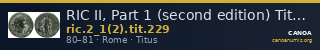 RIC II, Part 1 (second edition) Titus 229 — CANOA