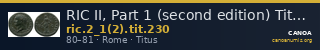 RIC II, Part 1 (second edition) Titus 230 — CANOA