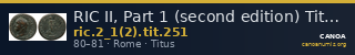RIC II, Part 1 (second edition) Titus 251 — CANOA
