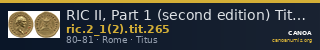 RIC II, Part 1 (second edition) Titus 265 — CANOA