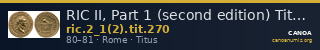 RIC II, Part 1 (second edition) Titus 270 — CANOA