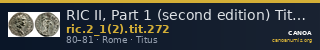 RIC II, Part 1 (second edition) Titus 272 — CANOA