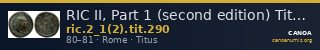 RIC II, Part 1 (second edition) Titus 290 — CANOA