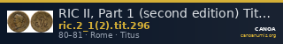 RIC II, Part 1 (second edition) Titus 296 — CANOA
