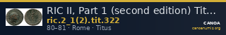 RIC II, Part 1 (second edition) Titus 322 — CANOA