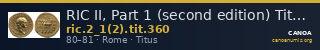 RIC II, Part 1 (second edition) Titus 360 — CANOA