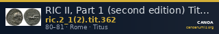 RIC II, Part 1 (second edition) Titus 362 — CANOA