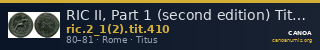 RIC II, Part 1 (second edition) Titus 410 — CANOA